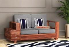 Furniture Wallet Wooden Sofa Set for Living Room | 2 Seater Sofa Set with Attached End Table Fabric 2 Seater Sofa