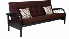 FurnitureKraft Metallic Three Seater Sofa cum Bed with Brown Mattress