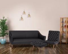 Furny Virginia Designer Leatherette 3 + 1 + 1 Black Sofa Set