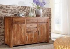 G Fine Furniture Acacia Wood Wooden Sideboard Cabinet For Living Room | Solid Pure Wood Kitchen Side Board With 5 Drawers & 3 Door Cabinet Storage For Home Solid Wood Free Standing Sideboard