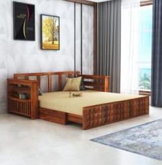 Ganpati Arts Oslo Sheesham 3 Seater Sofa Bed for Home/Hotel with Mini Storage & Side Pockets 3 Seater Single Solid Wood Pull Out Sofa Cum Bed