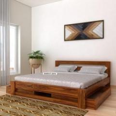 Ganpati Arts Sheesham Queen Foaster Bed/Palang/Cot for Bedroom/Hotel/LivingRoom 2 Drawer Solid Wood Queen Drawer Bed