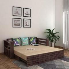 Ganpati Arts Sheesham Wood 3 Seater Italian Sofa Cum Bed with Side Pocket for Living Room Double Solid Wood Sofa Bed