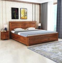 Ganpati Arts Sheesham Wood Armania King Size Bed with Box Storage for Bedroom/Home Solid Wood King Box Bed