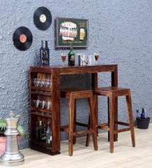 Ganpati Arts solid sheesham wood standard natural finish bar table and stool set Solid Wood Bar Cabinet