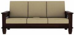 Global Craft Solid Wooden Sofa Set 3 Seater Furniture Wood 3 Seater Sofa Set Teak Wood Furniture Sofa Set 3 Seater for Home Living Room with Cushions Wooden Sofa Set Fabric 2 + 1 + 1 Honey Finish Sofa Set