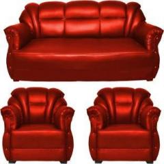 Homestock Leatherette 3 + 1 + 1 Red Sofa Set