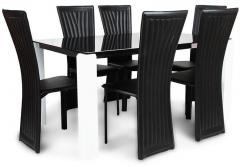 HomeTown Costa Six Seater Dining Set in Black and White Colour