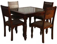 HomeTown Florence Solidwood Four Seater Dining Set in Dark Walnut Finish