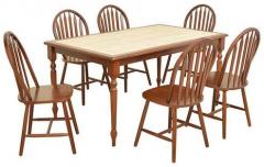 HomeTown Kiera Six Seater Dining Set in Cherry N Beige Colour