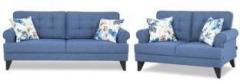 Hometown Miller Fabric Sofa Three Seater + Two Seater in Blue Combo Fabric 3 + 2 Blue Sofa Set