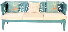 HomeTown Vino Solidwood Three Seater Sofa in Blue Colour