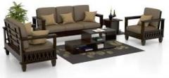 House Of Kuber Sheesham Wood 6 Seater Sofa Set for Living Room Six Seater Sofa Set Fabric 3 + 2 + 1 Brown Sofa Set