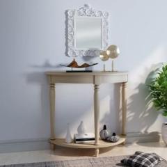 House Of Pataudi Hand Crafted Wooden White Mirror Frame with Off White Console Table for Living/Hallway Room Solid Wood Side Table