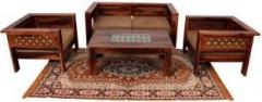 Induscraft Wooden Fabric 2 + 1 + 1 DARK NATURAL Sofa Set