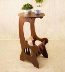 Inllex Round Shape End Table with Magazine Storage Stand Room Bedside Table Book Rack Solid Wood Corner Table
