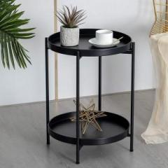 Interior Handicraft 21 inch Tall Bedside 2 Tier Folding Round End Table for Home Bedroom Living Room Metal Side Table
