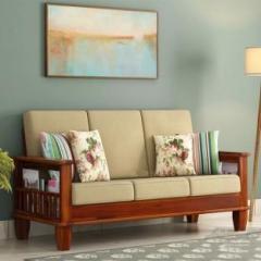 Jeeso Sheesham Wood 3 Seater Sofa for Living Room Fabric 3 Seater Sofa