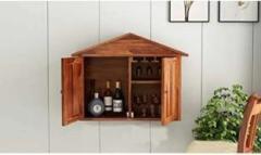 Jeeso Sheesham Wood Wall Mounted Bar Cabinet Solid Wood Bar Cabinet