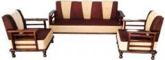 Kendalwood Furniture Fabric 3 + 1 + 1 Walnut Finish With Cream & Brown Cushions Sofa Set