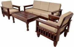 Kendalwood Furniture without center table Fabric 3 + 1 + 1 Walnut Dark Brown Finish Sofa Set