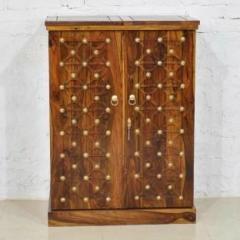 Krishna Wood Decor Sheesham Solid Wood Bar Cabinet for Wine Bottle and Glass Storage for Home Solid Wood Bar Cabinet