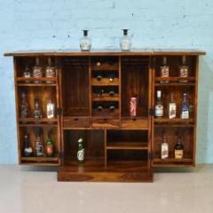 Krishna Wood Decor Sheesham Wood Bar Cabinet for Wine Bottle and Glass Storage for Home Solid Wood Bar Cabinet