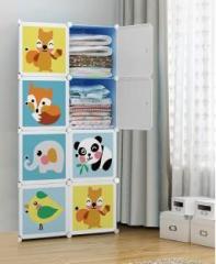 Krishyam 8 Cube Clothes Closet Plastic Cabinet Armoire with Hanging Rail High Density Block Board Collapsible Wardrobe