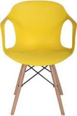 Lakdi PP Moulded Seat with Matel Supported Wooden Legs Cafe Restaurant Dining Chair Plastic Cafeteria Chair