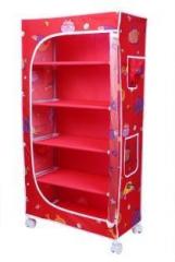 Little One's 5 Shelves Aquatic Red, Powder Coated Strong & Sturdy Carbon Steel Collapsible Wardrobe