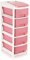 Liza Plastic Large Multi Purpose Modular Drawer Rack Storage Portable and Foldable Organizer for Home |Stationery| Cosmetics| Medicines| Kitchen Office| Hospital| Parlor| School 5 Drawer, Pink Plastic Free Standing Sideboard