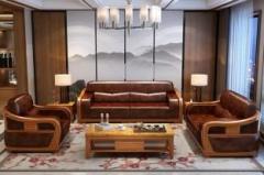 Mahimart And Handicrafts Modern Style Teak Wood Leatherite Sofa Set For Living Room With Coffee Table Leatherette 3 + 2 + 1 Sofa Set