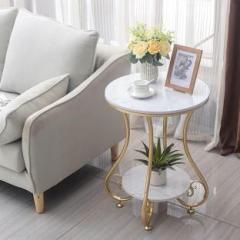 Manzees Wood & Wrought Iron wooden Side Table with Gold and White Finish Solid Wood Side Table