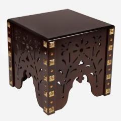 Manzees Wooden Antique Design Handmade Stool for Living Room | Office | D cor Brown Solid Wood End Table