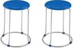 Meded Stainless Portable Chrome Steel Multi Purpose Stool With 12 Inches Diameter Seat Set of 2 Blue Color Outdoor & Cafeteria Stool