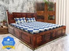 Meera Handicraft Sheesham Wood Solid Wood King Solid Wood King Box Bed