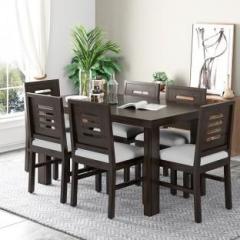Modway Solid Sheesham Wood Dining Table with Cushion Chairs Wooden Dining Room Solid Wood 6 Seater Dining Set