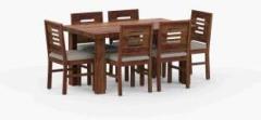 Modway Solid Wood Dining Table with Cushion Chairs Wooden Dining Room Furniture Solid Wood 6 Seater Dining Set