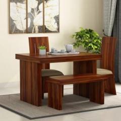 Mooncraft Furniture Wooden Dining Table with 2 Chairs & 1 Bench Solid Wood 4 Seater Dining Set