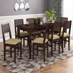 Mooncraft Furniture Wooden Dining Table with 8 Chairs Solid Wood 8 Seater Dining Set