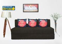 Msshah 5x6 Size Jute Fabric Washable Cover Sofa Cum Bed With 3 Cushions 3 Seater Double Foam Fold Out Sofa Cum Bed