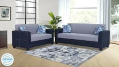 Muebles Casa Berline Leatherette 3 + 2 Blue & Grey Sofa Set