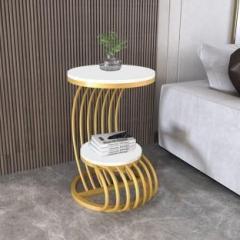 Namra Arts Round Side Table Iron Frame Wooden top Coffee Table Small Sofa end Table Engineered Wood End Table