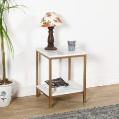 Priti Modern Side Table Farm House Style Table, Charter Golden with White Marble Top Stone End Table