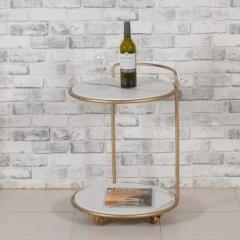 Priti Multipurpose Kitchen Serving Trolley Golden with White Marble top Stone Bar Trolley