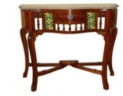Qa Antique Handicraft Look Traditional Corner Console Table Solid Teak Wood with Marble Top Solid Wood Console Table