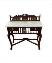 Qa Antique Handicraft Look Traditional Rectangle Shape Console table Solid Teak Wood With Marble Top Solid Wood Console Table