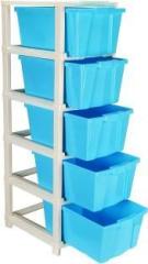 Quistal Heavy Plastic Modular Drawer System For Home, Office, Kitchen, Hospital, Medical, School, Parlour & Kids 5 Layer, Blue Plastic Free Standing Chest of Drawers