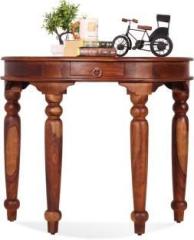 Royal Finish Crescent 1 Drawer Console Table, RoundLegs, Smooth Edges, Half Round, Natural Colour Solid Wood Console Table