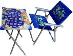 Rudra Blue Alphabet and Cartoon Print Study Table and Chair Set Metal Desk Chair